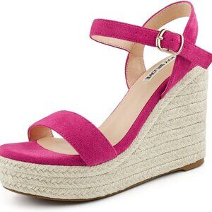 Womens Espadrilles Wedge Sandals Platform Faux Suede Ankle Strap Open Toe